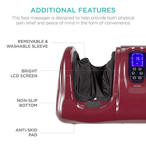 Best Choice Products Shiatsu Foot Massager for Pain Relief, Plantar Fasciitis, Neuropathy, Blood Circulation, Remote Control w/Compact Design - Burgundy - color: Burgundy