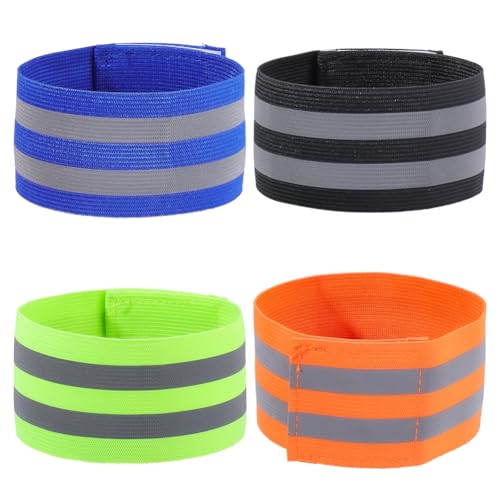 CREATCABIN 4 Pack Reflective Arm Strap Green Event Wristbands Green Yellow Polyester Reflectors Night Light High Visibility H - color: Mixed Color