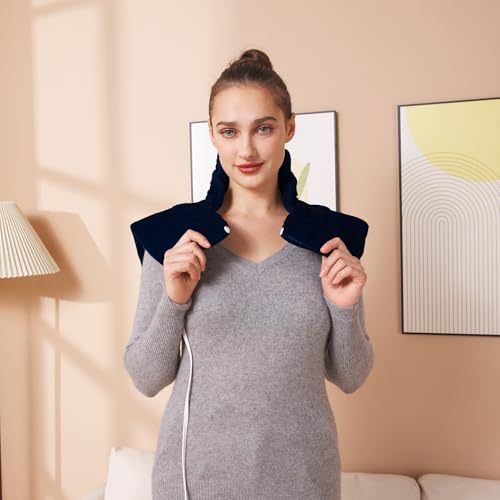 Ruqiji 19" x 24" Weighted Neck&Shoulder Heating Pad, 2.5lbs with 12 Temperature Settings&Countdown Timer,Pain Relief for Neck/Shoulders/Menstrual Pain(Navy Blue) - color: 02-navy Blue