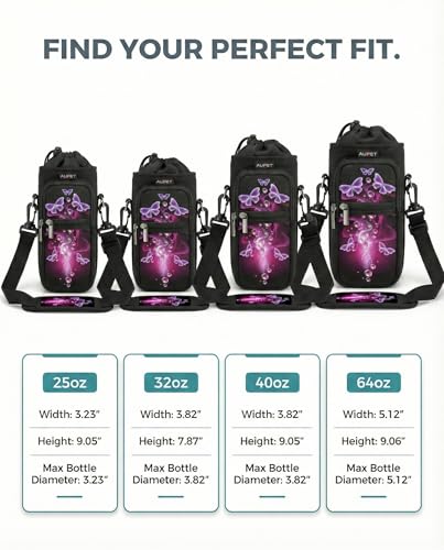 AUPET Water Bottle Sling Bag Sleeve Holder Carrier 25/32/40/64 oz,Insulated Crossbody Water Bottle Case Cover with Strap and Pockets for Men/Women Walking Hiking - color: nice butterlies, size: 25oz