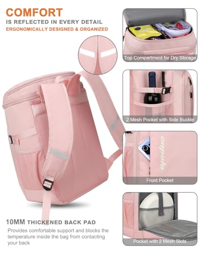 Capolo Cooler Backpack Insulated Leak Proof for Women Men Soft Cooler Bag - color: Pink, size: 36 Cans