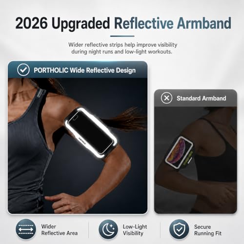PORTHOLIC Running Armband Phone Holder with Earphone Pouch Fits up to 6.9" - color: Black(Up to 6.9'')