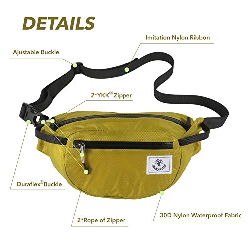 4Monster Hiking Waist Packs Portable,Water Resistant Fanny Bag with Adjustable Strap,Lightweight Crossbody Chest Bag Slim Bag - color: Yellow Green