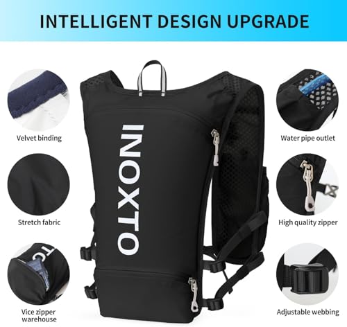 INOXTO Running Hydration Vest ,Lightweight Insulated Pack with 250ml Soft Flask Daypack for Hiking Trail Running Cycling Race Marathon for Women Men (Black, Standard)