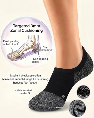 Gonii Compression No Show Athletic Womens Socks Running Cushioned 5-6 Pairs - color: 5 Pairs Black, size: 5-8