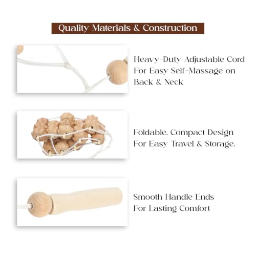 Mr.Woodware Rope Back Massager - 47.2 inches Lymphatic Drainage Massager Tool for Back, Neck, Legs, Waist, Body Pain Relief and Massage Therapy - Anti Cellulite Wooden Massage Roller for Maderoterapia