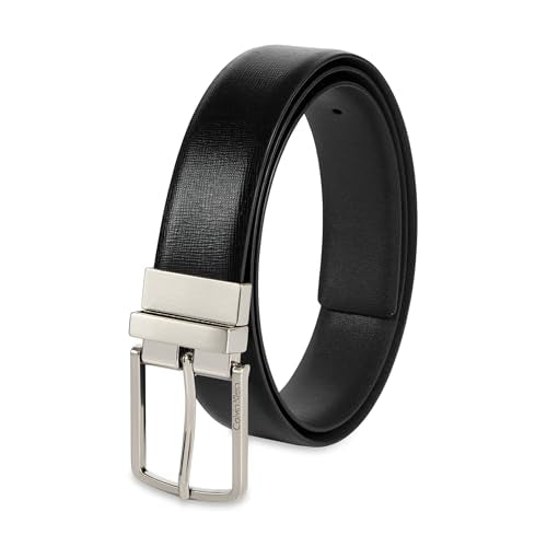 Calvin Klein Men’s Reversible Leather Belt - 2‑in‑1 Versatile Modern Style - color: Black/Black Textured, size: Medium (34-36)