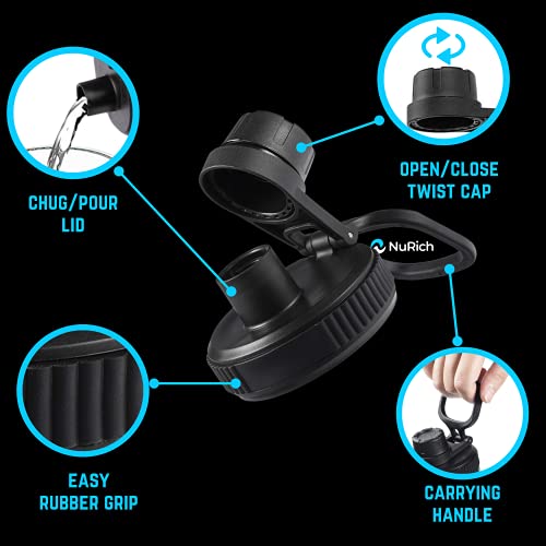 NuRich Hydraflow Wide Mouth Spout Twist Chug Nalgene Replacement Lid | Compatible with Nalgene 32 oz Wide Mouth Lid, Hydroflask & Many More Top Water Bottle Brands Sizes 12 16 18 20 32 40 64 Oz