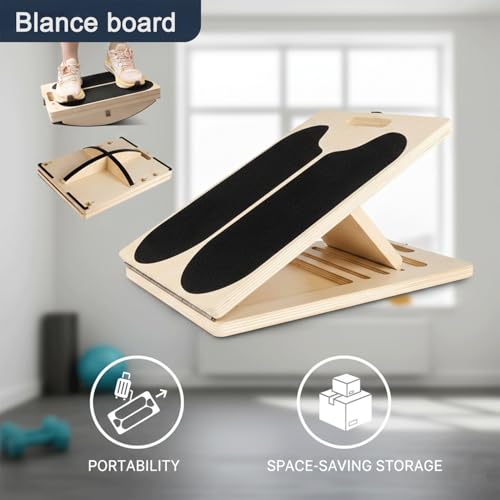 Portable Wooden Slant Board for Calf Stretching with Resistance Bands 400 lbs Cap,Balance Board Anti-Slip Incline Board, Ankle Support, Include Instruction Card & Sand Paper.