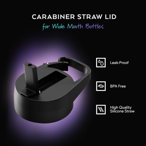 IRON °FLASK Carabiner Straw Lid for Wide Mouth Insulated Sports Water Bottles, Simple BPA Free, 2 Lids, 4 Straws, 2 Cleaning Brushes