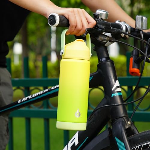 BJPKPK 12oz Insulated Water Bottle, Stainless Steel Bottle with Straw Lid - color: Fresh Green, size: 12 Ounces