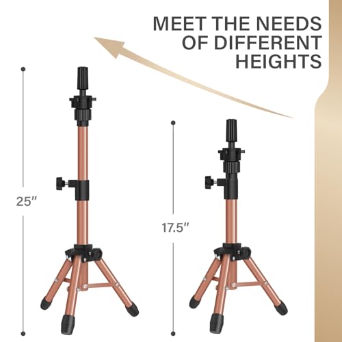 ZQIAN BEAUTY 25 Inch Wig Stand Tripod, Adjustable Mannequin Head Stand, Wig Head Stand for Training Heads And Canvas Block Head (Latte, Mannequin Head Not Included) - color: Latte, size: 25 Inch
