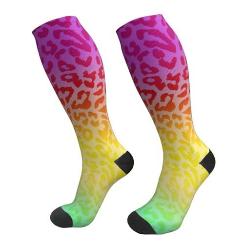 Compression Socks Women And Men For Nurses Travel Pregnancy Recovery Running Athletic - color: Rainbow Leopard Print