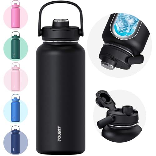 TOURIT 24 oz Insulated Stainless Steel Water Bottle, Obsidian - color: Obsidian, size: 32 Ounces