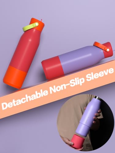LAOION 32 oz Stainless Steel Insulated Water Bottle with Moveable Handle - color: Purple, size: 32 Ounces