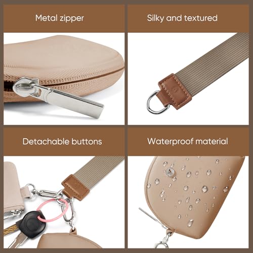 VUTUXA KeyChain Wallet Wristlet For Women Mini Zip Dual Pouch Coin Purse - color: brown+brown