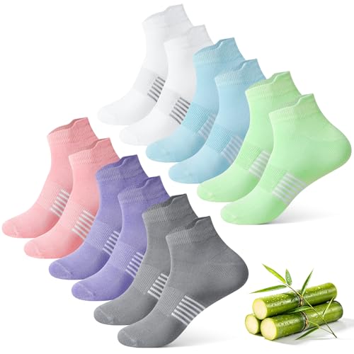 6 Pairs Thin Breathable Bamboo Ankle Socks for Women - color: White,blue,pink,green,grey,blue, size: Medium