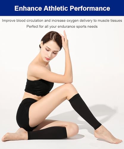 SUJAYU Leg Compression Sleeve Calf Compression Sleeve Women Men, 1 Pair Footless Compression Socks Shin Compression Sleeve - color: Black, size: Large