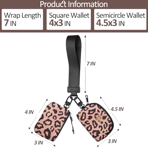 COOLANS Mini Wristlet Wallets Dual Pouch,Around Wristlet Handbag Wallet for Women Zip Cards Holder,Wristlet Bracelet Purse - color: Leopard Brown