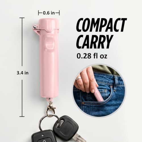 Packin' Heat 0.28 oz Compact Pepper Spray for Self Defense, Small Keychain Pepper Spray for Women, 12 ft Range, 1.44% Major Capsaicinoids, UV Dye, Push-Button Safety Cap, Snap Clip - color: Rose Pink/Black - 2 Pack