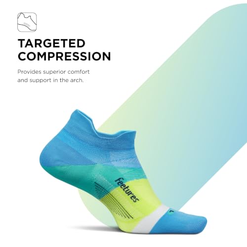 Feetures Elite Ultra Light No Show Tab Ankle Socks - Sport Sock with Targeted Compression - color: Arctic Blue (1 Pair), size: Large