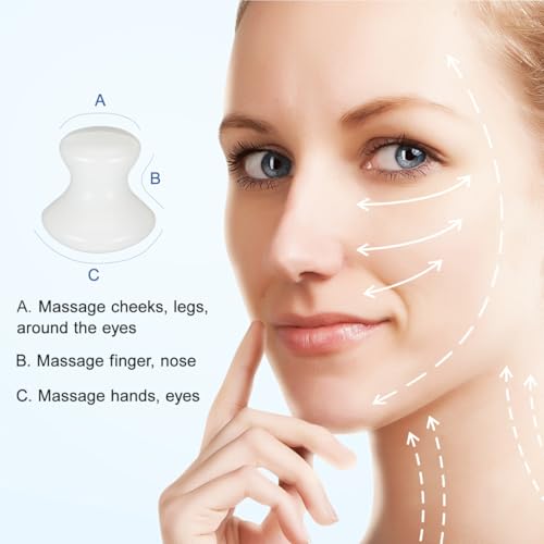 Uonlytech 2Pcs Gua Sha Facial Tools, White Jade Quartz Massage Gua Sha Rollers Stones Scraping Massage Tool for Women Home Spa