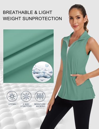 LURANEE Women's Golf Vest Athletic Top with Peplum Hem & Deep Pockets - color: Sage Green, size: Small