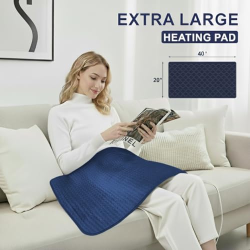 Heating Pads, Electric Heating Pad 40"x20" for Back Neck Shoulder Belly Heating Technology, Ultra-Soft Moist & Dry Therapy Heat Pad with 10 Temperature Settings 3 Timer, Automatic Switch-Off - color: 40"x20" Navy Blue