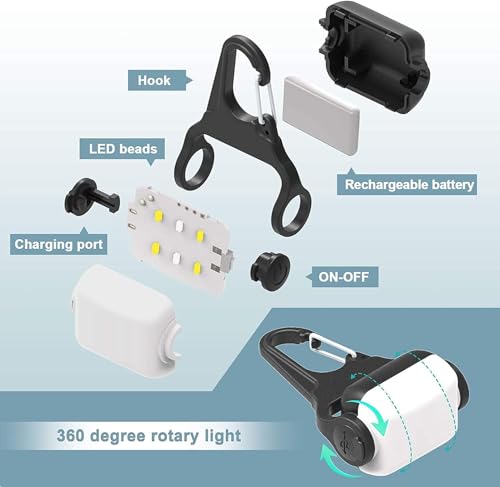 Dog Lights for Night Walking, Clip on Dog Collar Light - 3 Modes, USB-C Rechargeable, IP65 Waterproof, LED Safety Light for Running, Camping, Climbing, Bike - color: White-2pcs-4Modes