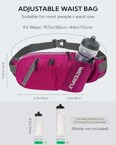 WATERFLY Water Bottle Fanny Pack, Hiking Hydration Belt for Women Men - color: Rose Red