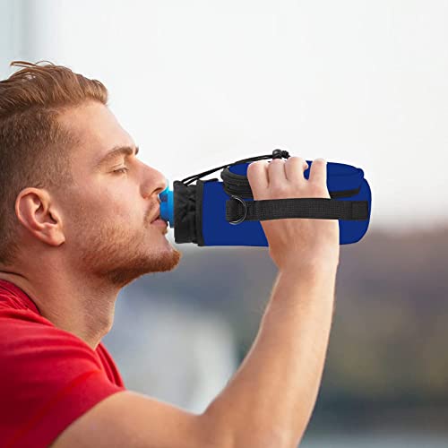 AUPET Water Bottle Sling Bag Sleeve Holder Carrier 25/32/40/64 oz,Insulated Crossbody Water Bottle Case Cover with Strap and Pockets for Men/Women Walking Hiking - color: dark blue, size: 25oz