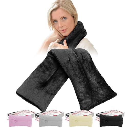 Microwavable Heating Pads for Winter Warmth, Back, Stomach & Head Comfort – Kalore Neck Wrap with Velboa Faux Fur Cover – Even Heat Distribution Hot Compress Bag – Wheat Heat Pad – Unscented – Black - size: Unscented, style: Plush Black
