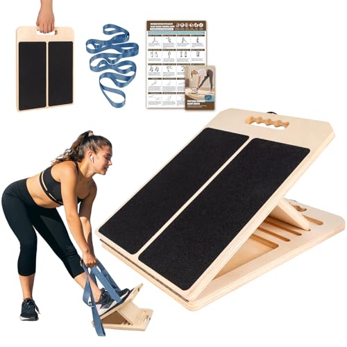 Slant Board Calf Stretch with Stretch Strap, 460 lb Portable Incline Board