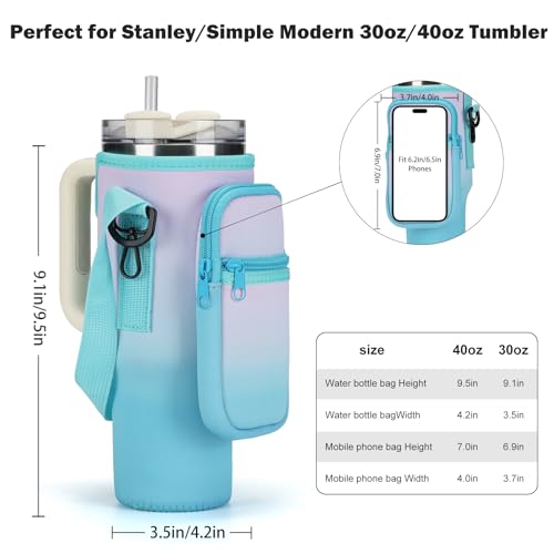 GOEWY Water Bottle Carrier Bag for Stanley Cup 40/30oz with Phone Pockets - color: Purple Blue Gradient, size: 30oz