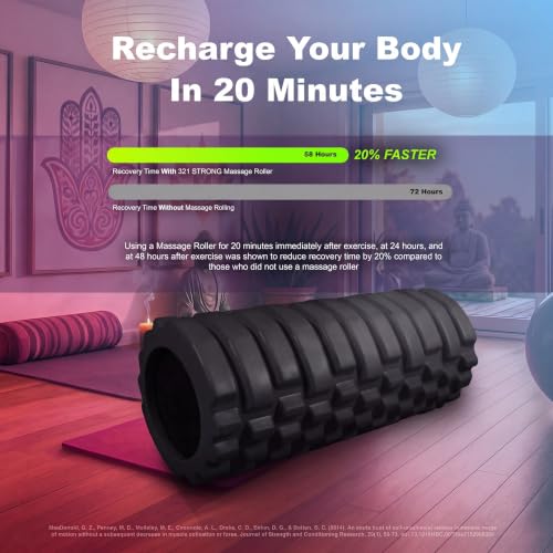 321 STRONG Patented 3-Zone Massage Roller, Medium Density for Exercise - color: Black