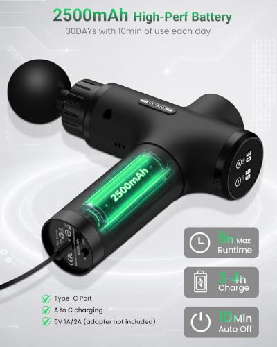 Massage Gun, Deep Tissue Percussion Massager 30 Speeds for Pain Relief - color: Black