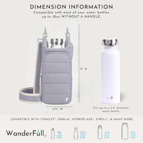 WanderFull Original HydroBag Crossbody Water Bottle Holder with Phone Pocket, Fits Water Bottles up to 32 oz - color: Gray Peacock