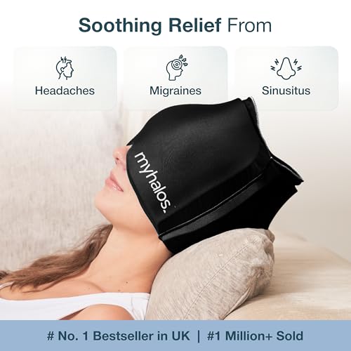 MyHalos® Migraine & Headache Relief Cap, 30% More Gel, Hot & Cold Ice Wrap - color: Black - Pack of 1