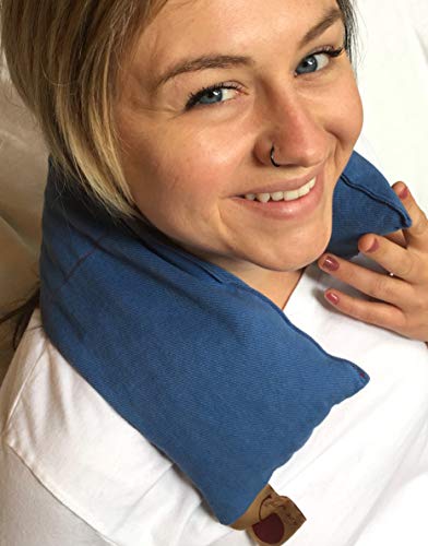 Neck Wrap Blue Denim Cherry Microwavable Pit-Stone Pillow, Washable - color: Blue Denim, Natural-dyed