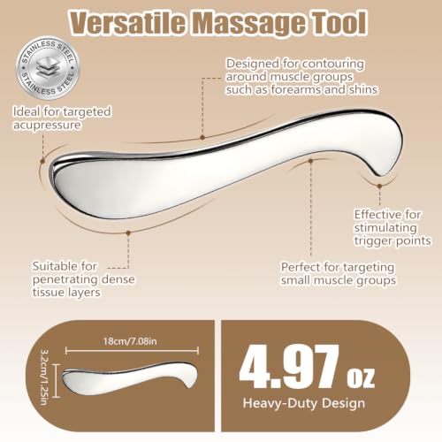 2 in 1 304 Stainless Steel Trigger Point Massage Tool, Fascia Scraper for deep Tissue Pain Relief, Scar Tissue Massage with Felt Bag, Acupressure Tool & Thumb Saver, Lymphatic Drainage Massager