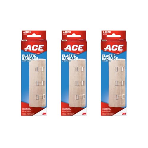 ACE-207315 6" Elastic Bandage with Clips, Beige-6 Inch (Pack of 3) - size: 6" (Pack of 3)