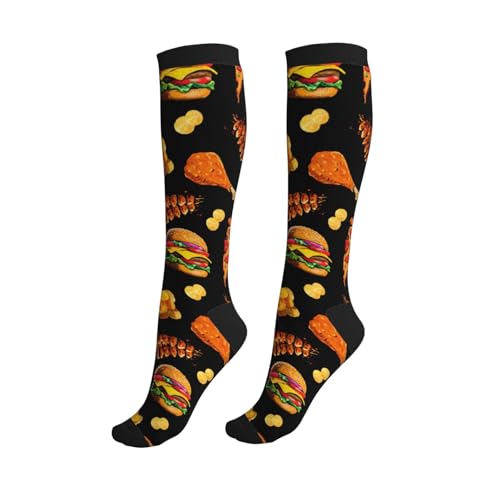Compression Socks Knee High Circulation Support Socks For Women Men Athletic Running Work Hiking Cycling Travel - color: Food