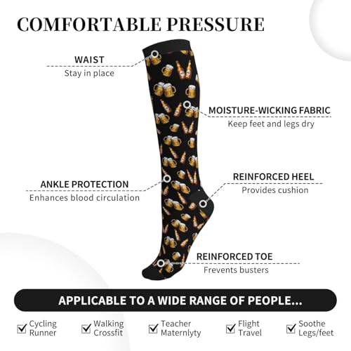 Compression Socks Knee High Circulation Support Socks For Women Men Athletic Running Hiking Travel - color: Beer Bottles