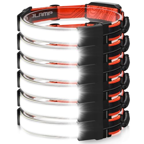 LED Headlamp Flashlight 6Packs, 1000L 230° Broadbeam Headlight, USB Rechargeable Head Lamp with Red Taillight, Lightweight Waterproof Headlamps for Camping Running Hiking, Hard Hat Headlamp - color: 230° Red 6PC