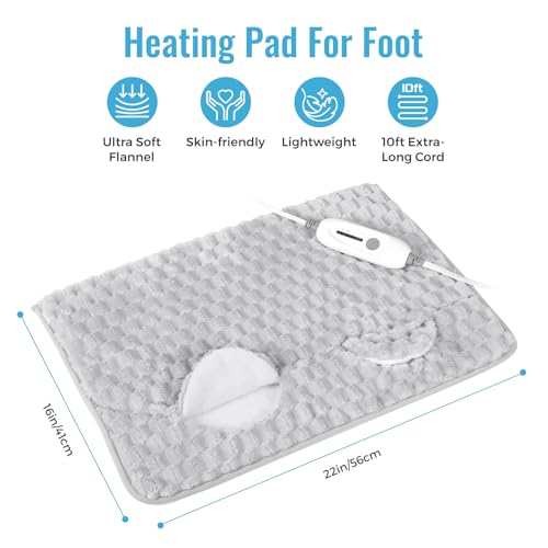 Electric Heated Foot Warmer Soft Flannel Foot Heater with 2h Auto Off & 3 Heat Levels Full Body Use Heating Pad for Feet, Abdomen, Cramps, Pain Relief Pocket Design 16" x 22" Light Grey - color: Light Grey