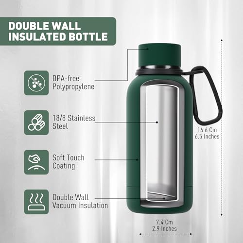 Exllena Small Water Bottle 12oz with Clip, Double Wall Stainless Steel Vacuum Small Insulated Water Bottle Keeps Drinks Cold 24 Hrs/Hot 12 Hrs for Kids Handbag School BPA Free (Emerald Green) - color: Emerald Green, size: 350 ml