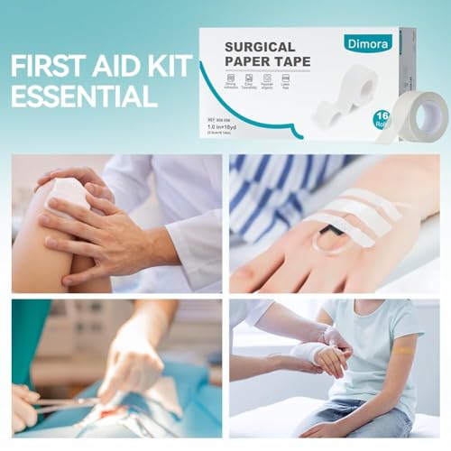Dimora Paper Medical Tape 16 Rolls- Hypoallergenic White Surgical Tape for Sensitive Skin，Breathable First Aid Wound Tape with Pain-Free Removal，Secures Dressing and Medical Devices -1" x 10 Yards - color: White-paper Tape 16 Rolls