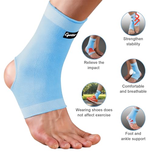 eYotto Ankle Compression Sleeve, Ankle Brace Socks for Men & Women (1 Pair) - color: Light Blue, size: Medium