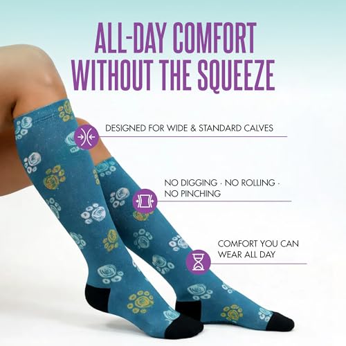 Crazy Compression Over-the-Calf Socks with Fun Designs - color: Best Frens Paw Prints Teal (Wide), size: Large-X-Large