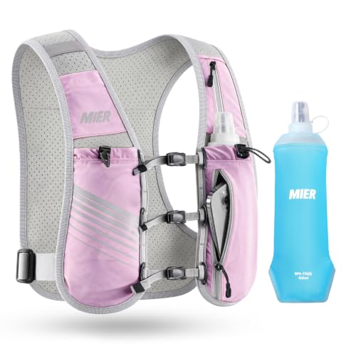 MIER Running Hydration Vest for Women Men, 500ml Soft Flask & Phone Holder - color: Purple, size: XSmall/Small
